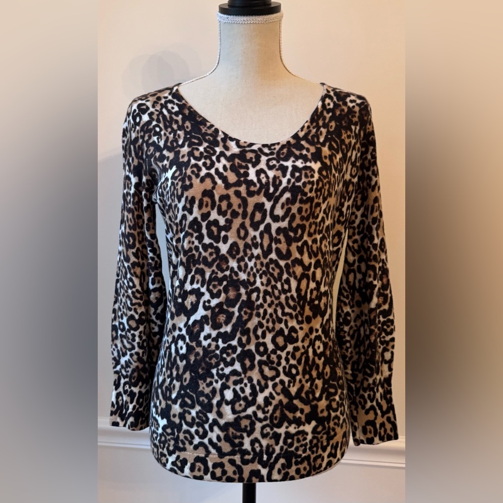 Talbots 100% Merino Wool Black Brown Long Sleeve Lightweight Sweater Top XS